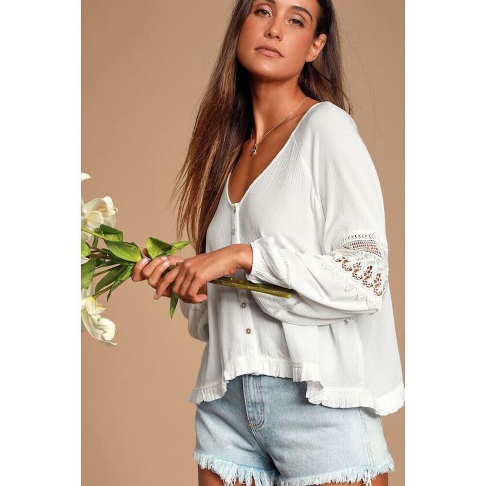 Lulu's Button-Front Crochet Sleeve Top